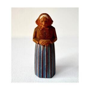 Vintage Hand Carved Wood Figure Woman Switzerland Alpine Folk Art